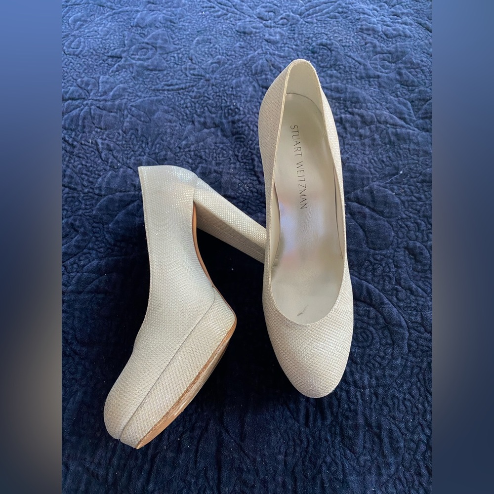 Stuart Weitzman white sparkle heels platform wedding